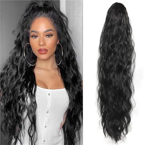 Pferdeschwanzverlängerung, Perücke Pferdeschwanz Damen Langes Haar Griff Wasser Welligkeit Perücken Langes lockiges Haar Chemische Faser Perücke Hoher Pferdeschwanz Haarverlängerungen(Black,20inch(50c von Bamboo Sea