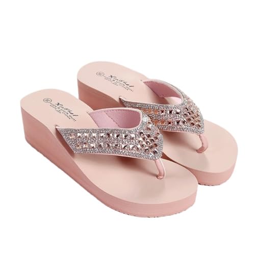 Sandale, Atmungsaktive Damen Sommer Sandalen mit Keilabsatz for Strand & Outdoor Duschschuhe(Pink,37 EU) von Bamboo Sea
