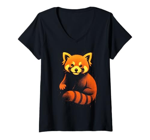 Damen Roter Panda Graffiti Street Art Illustration T-Shirt mit V-Ausschnitt Damen Roter Panda Graffiti Street Art Illustration T-Shirt mit V-Ausschnitt von Bamboo Street