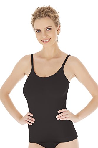 BambooFit Damen Unterhemd aus Bambus Spaghettiträger Tank Tops Verstellbares Unterhemd (schwarz, L) von BambooFit