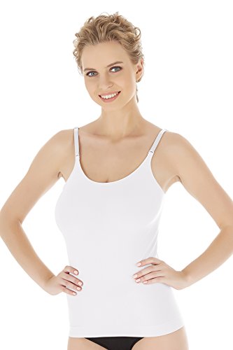 BambooFit Damen Unterhemd aus Bambus Spaghettiträger Tank Tops Verstellbares Unterhemd (weiß, L) von BambooFit