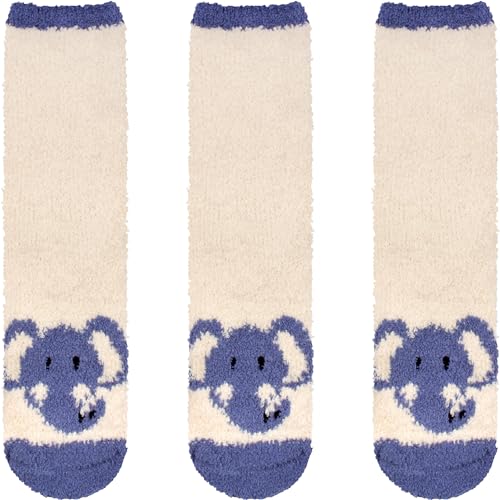 Superweiche, warme Damen-Socken aus Mikrofaser, flauschig, gemütliche Tiersocken oder Weihnachten, Winter, Tiere, Vorteilspack, 03 Elefant, Einheitsgröße von BambooMN