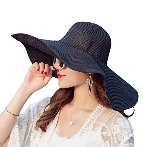Strandhut für Damen, Sonnenhut, breite Krempe, Strohhut, Schlapphut, faltbar, aufrollbar, große Krempe, Sommerhut (schwarz), Schwarz , 23 von Bamboopack