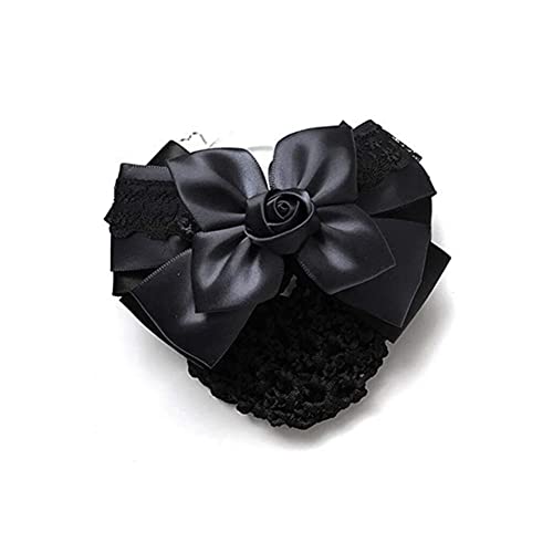 Haarknoten Abdeckung Netz Schlauch Haarnetz Schleife Dekor Netz Haarclip Elastische Dutt Abdeckung Französische Haarspange Schleife Band Blumen-Haarspangen für Frauen Mädchen (Schwarz) von Bamboopack