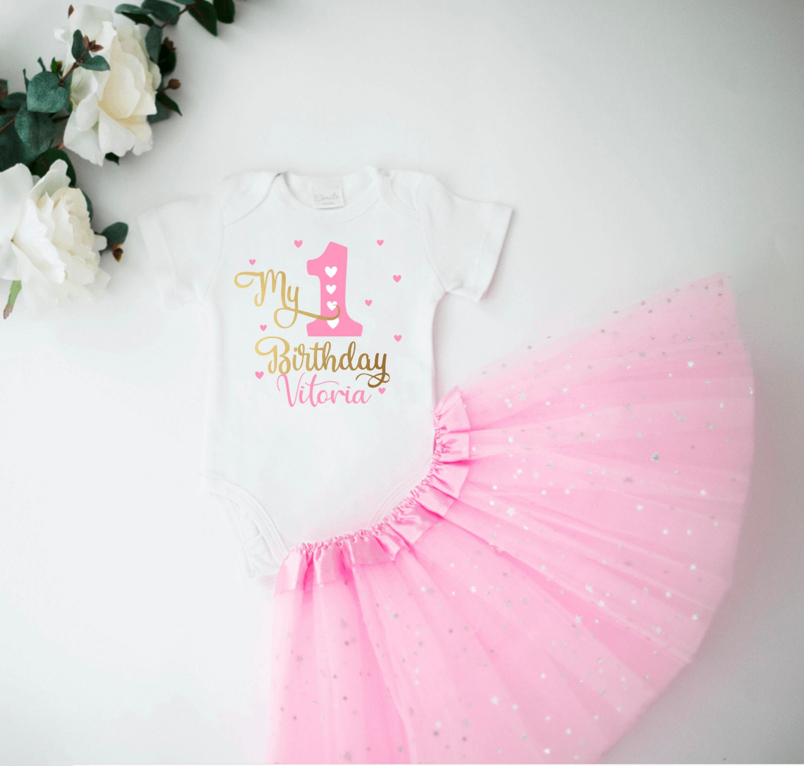 Mein Erster Geburtstag Mädchen Outfit, Baby Body Mit Tutu Rock von Bambooza