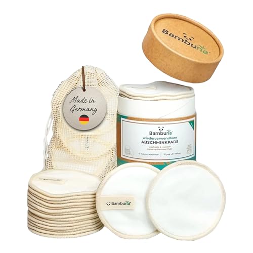 BAMBUNA 15 Stk. wiederverwendbare Wattepads mit Baumwoll Waschbeutel - Abschminkpads waschbar - Bambus Abschminkpads - Make Up Entferner Pads - Reinigungspads weich und saugfest - Made in Germany BAMBUNA 15 Stk. wiederverwendbare Wattepads mit Baumwoll Waschbeutel - Abschminkpads waschbar - Bambus Abschminkpads - Make Up Entferner Pads - Reinigungspads weich und saugfest - Made in Germany von Bambuna BAMBUSPRODUKTE NACHHALTIG
