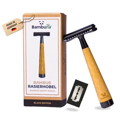 BAMBUNA Rasierhobel Herren & Damen inkl. 5 Klingen - Rasierhobel Set Schwarz - Sicherheitsrasierer mit geschlossenem Kamm - Rasierhobel mit Bambusgriff - Plastikfrei & Nachhaltig+eBook von Bambuna BAMBUSPRODUKTE NACHHALTIG