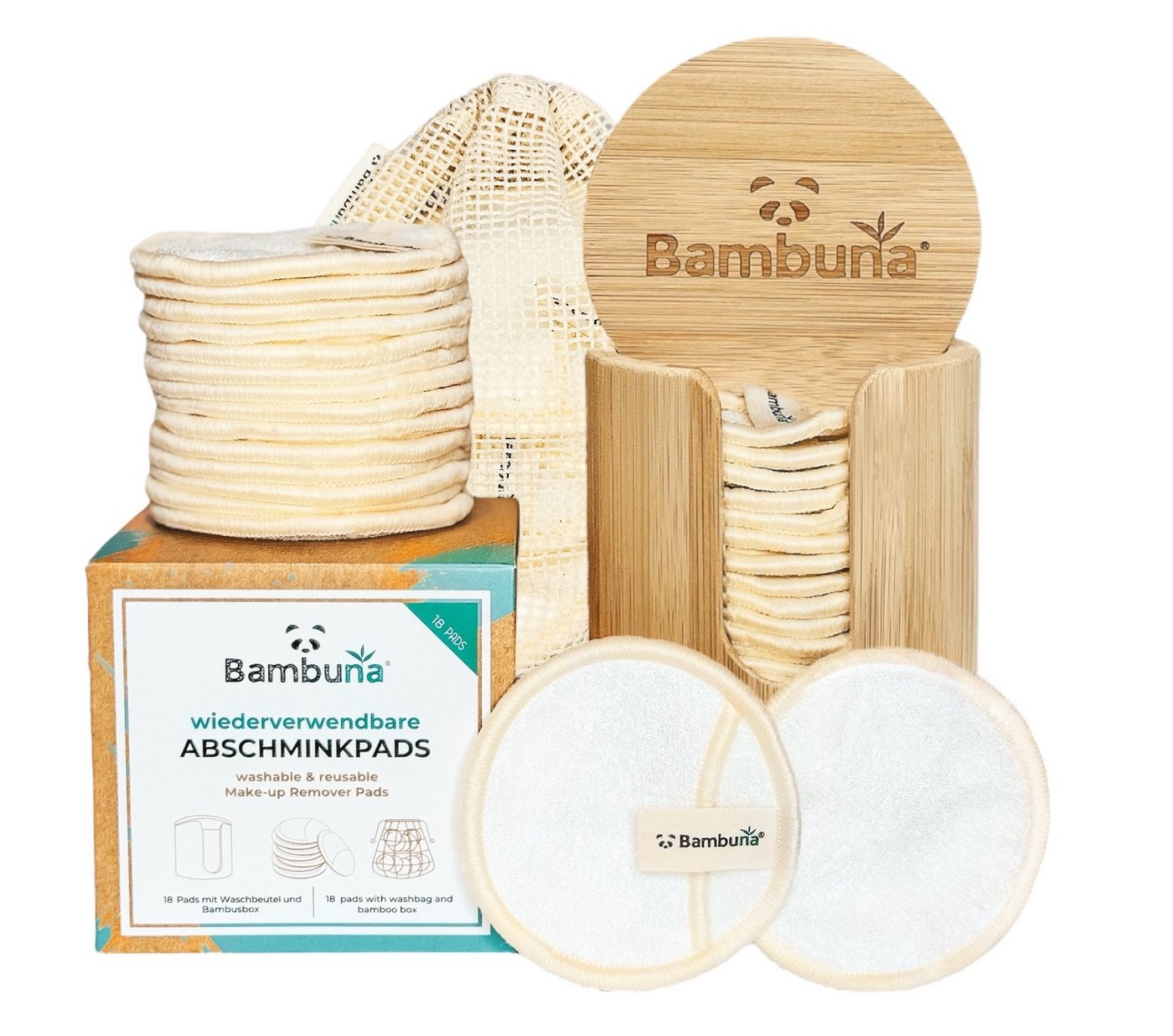 Bambuna Abschminkschwamm Wiederverwendbare Wattepads mit Bambusbox und Waschbeutel, Abschminkpads waschbar - nachhaltige Abschminktücher - Make Up Entferner Pads - weiche Reinigungspads, 15 tlg., Spar Set, Made in Germany Bambuna Abschminkschwamm Wiederverwendbare Wattepads mit Bambusbox und Waschbeutel, Abschminkpads waschbar - nachhaltige Abschminktücher - Make Up Entferner Pads - weiche Reinigungspads, 15 tlg., Spar Set, Made in Germany von Bambuna