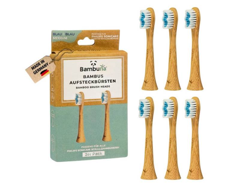Bambuna Aufsteckbürsten Sonicare Ersatzbürsten aus Bambus, passend für Philips Sonicare Schallzahnbürste - plastikfrei & biologisch abbaubar, Spar-Set, B2 Optimal White mit Tripleclean-Borstenprofil - Mittelweiche Borsten von Bambuna