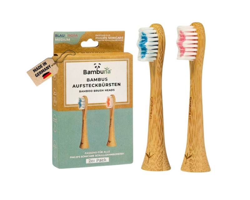 Bambuna Aufsteckbürsten Sonicare Ersatzbürsten aus Bambus, passend für Philips Sonicare Schallzahnbürste - plastikfrei & biologisch abbaubar, Spar-Set, B2 Optimal White mit Tripleclean-Borstenprofil - Mittelweiche Borsten von Bambuna