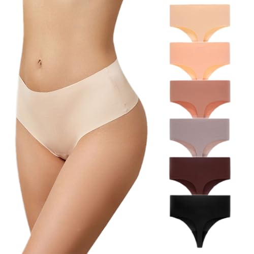 Bammare Seamless String Tanga Damen High Waist Nahtlose UnterwäSche Frauen Hohe Taille Unsichtbare Slips Damen 6 Pack(DE/NL/SE/PL, Alphanumerisch, S, Regular, Regular, Mehrfarbig 6pc-A) von Bammare