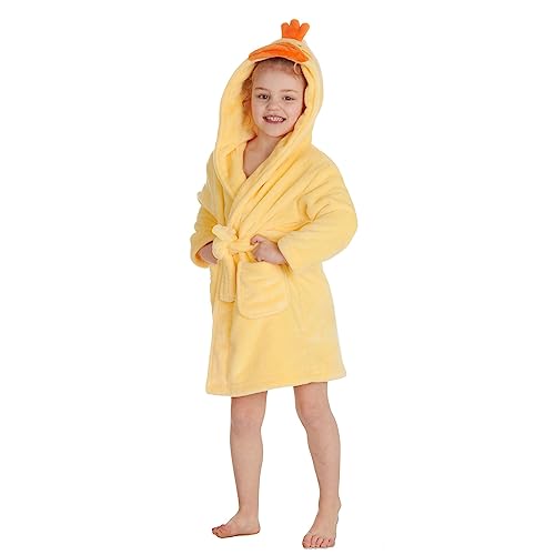 Bamu Baby Town Bademantel für Jungen und Mädchen, Unisex, weicher Plüsch, Fleece, mit Kapuze, Größen 6-24 Monate, 2-6 Jahre Gr. 6-12 Monate, Entengelb von Bamu