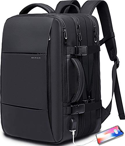 BANGE Reiserucksack, Handgepäck Rucksack Strapazierfähige Convertible Duffle Bag Fit für 17,3-Zoll-Laptop für Männer und Frauen (Schwarz-45L) von BANGE