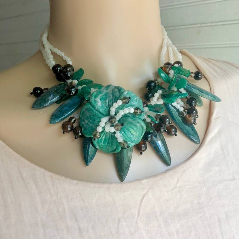 Handgefädelte Mehrfarbige Achat-, Rosenquarz - Und Rauchquarzperlenhalskette Aus Sterlingsilber, 45-55 cm Länge von BanadosEtshop