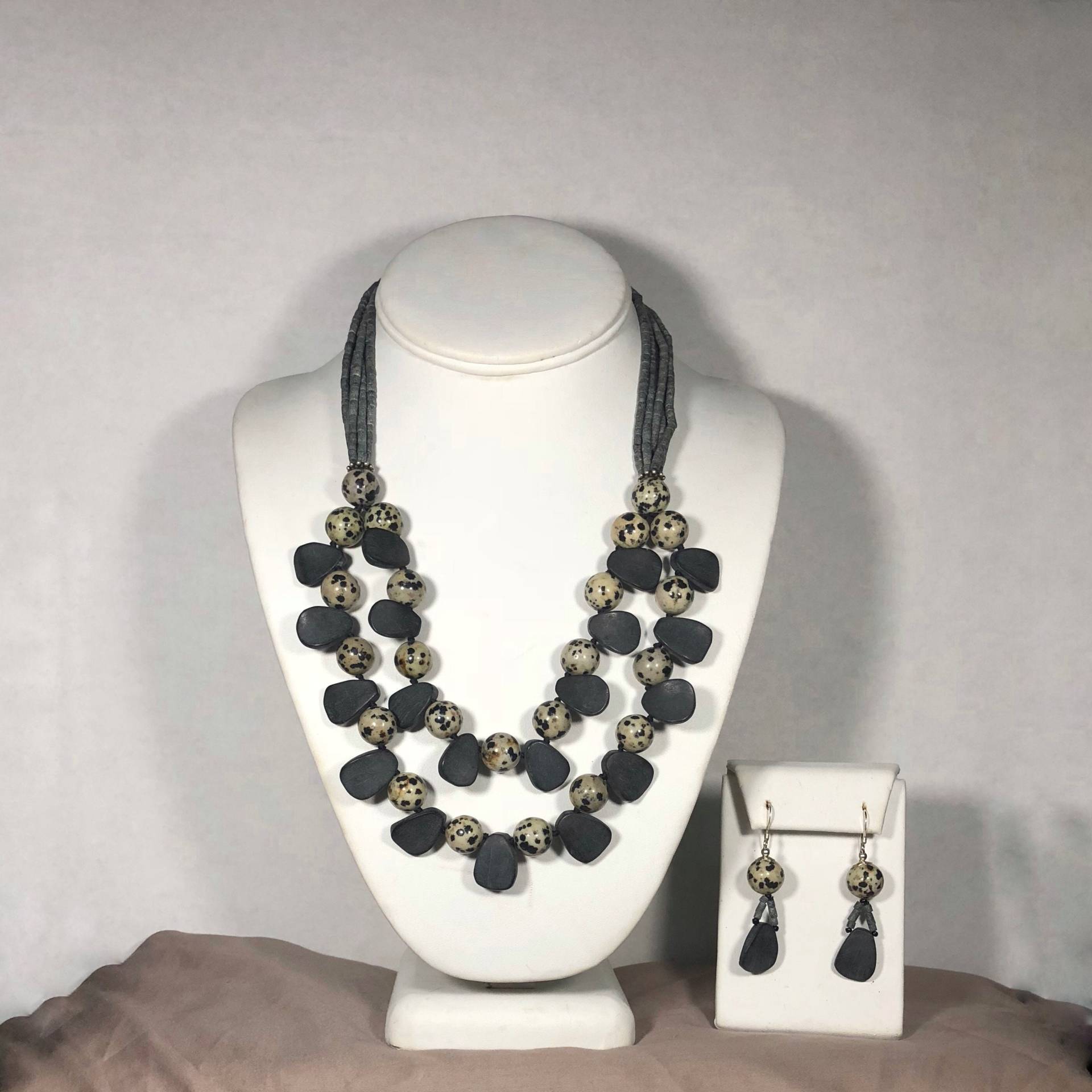 sterling Silber Gepard Jaspis & Schwarzer Onyx Halskette Ohrring Set von BanadosEtshop