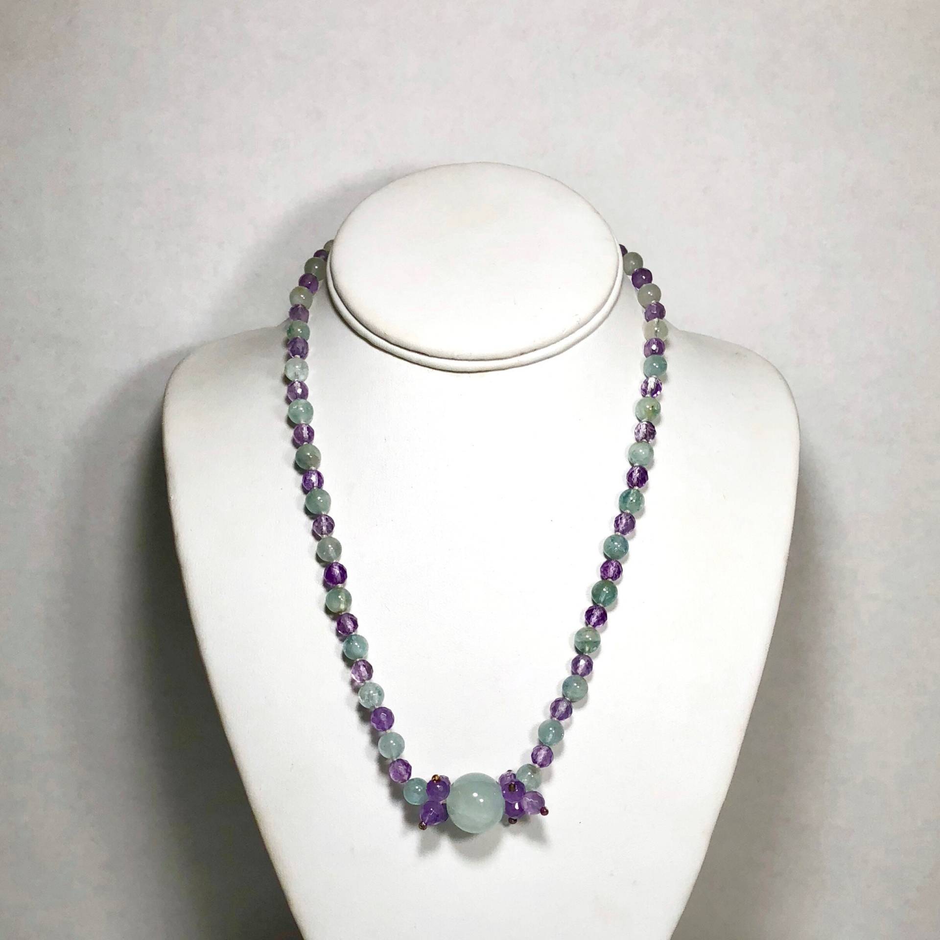 Handgeknüpfte Aquamarin - & Amethystperlen-Halskette Aus Sterlingsilber, 44-50 cm Länge von BanadosEtshop