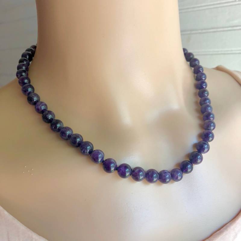 Handgeknüpfte Sterling Silber Amethyst Bead Halskette & Ohrring Set 17-20 "Länge von BanadosEtshop