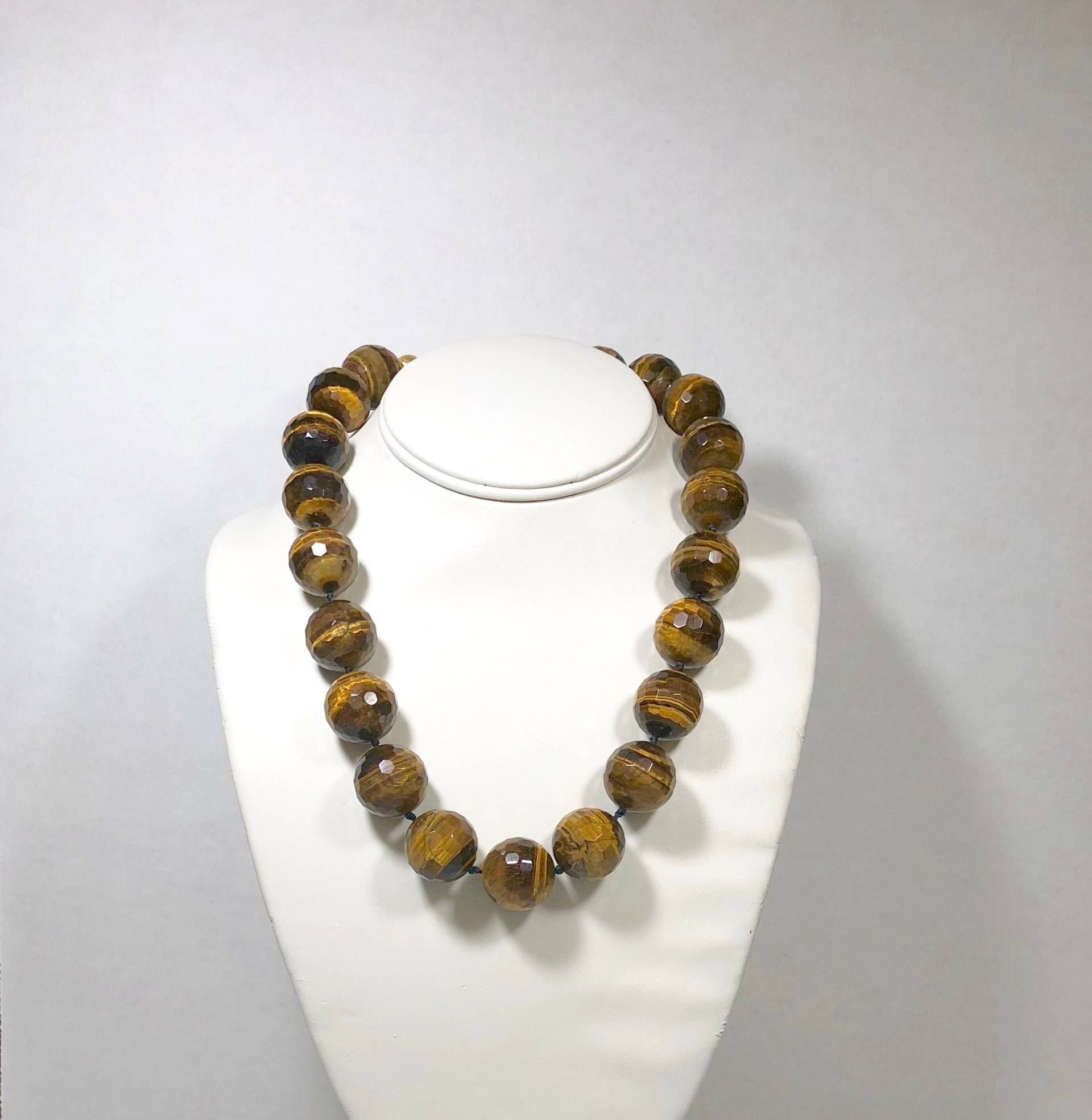 Vermeil Über Sterling Silber Tigerauge Facettierte Perlen-Halskette 19" von BanadosEtshop