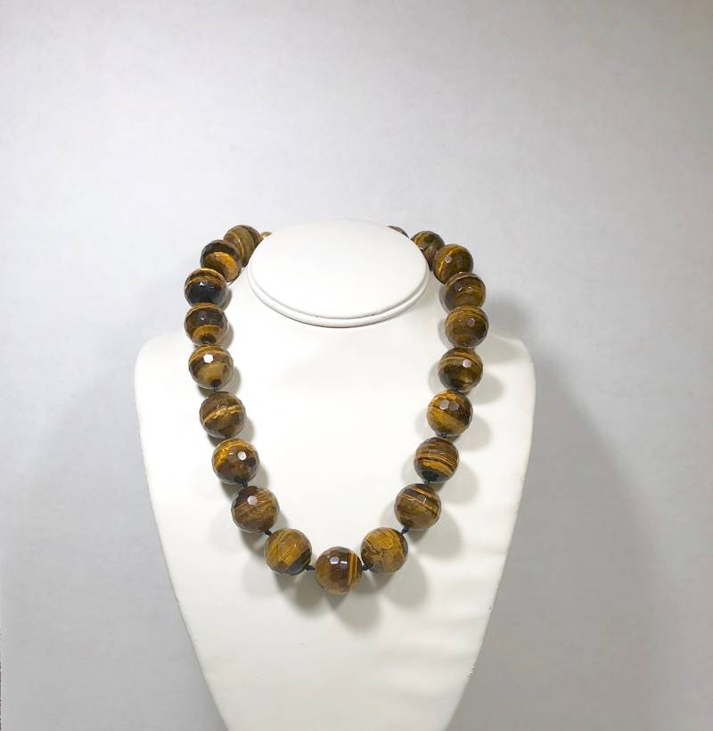 Vermeil Über Sterling Silber Tigerauge Facettierte Perlen-Halskette 19" von BanadosEtshop