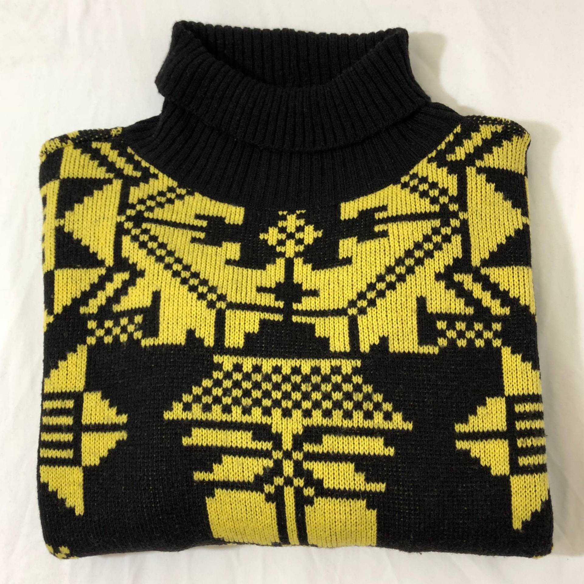 Vintage Amita Schwarz & Gelb Wolle Langarm Pullover Gr. L von BanadosEtshop