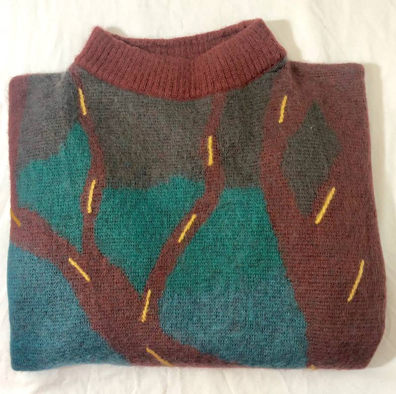 Vintage Claude Marie Artistic Maroon & Teal Kleiner Bund Langarm Pullover Sz L von BanadosEtshop