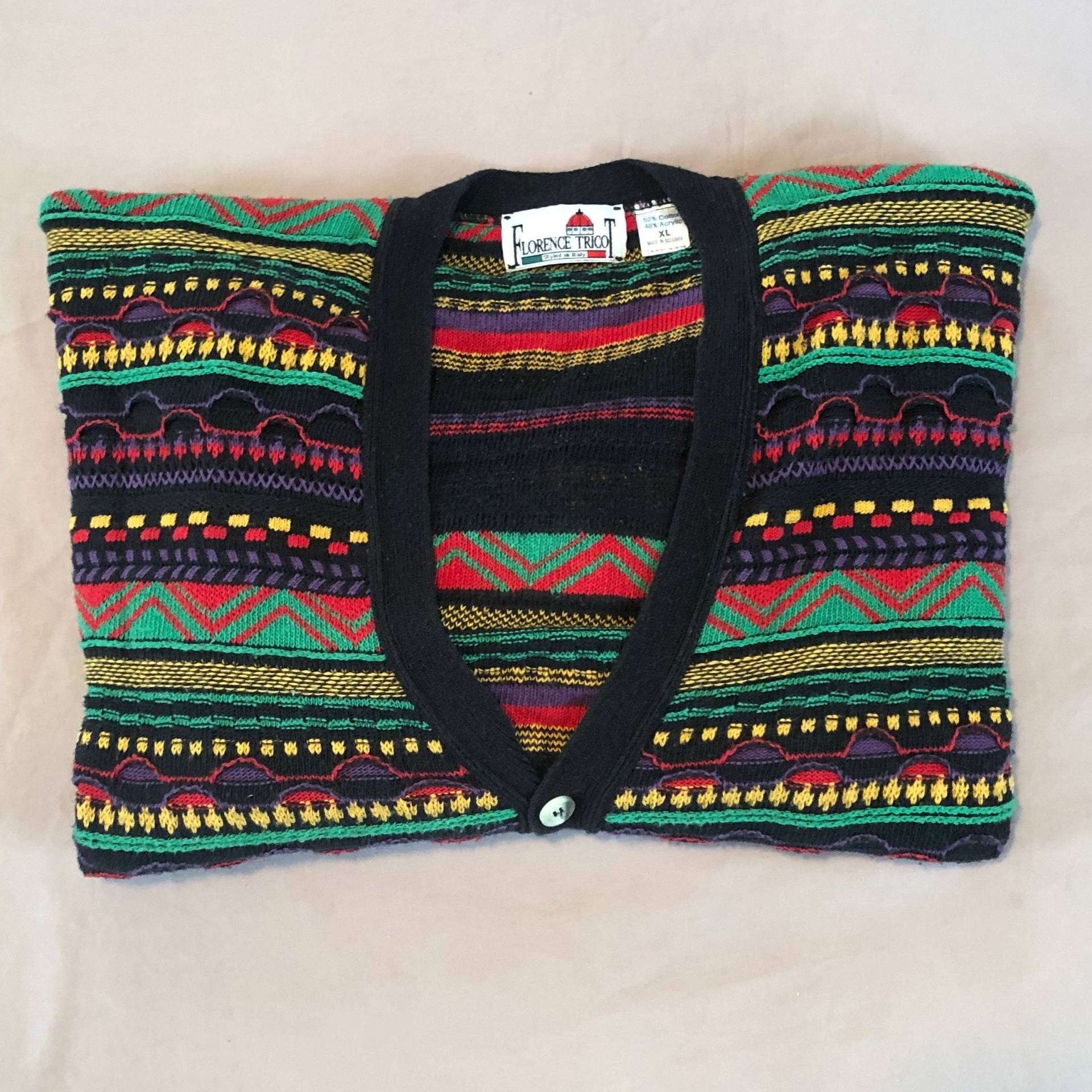 Vintage Florenz Trikot Schwarz Bunt Streifen Strickjacke Gr. Xl von BanadosEtshop