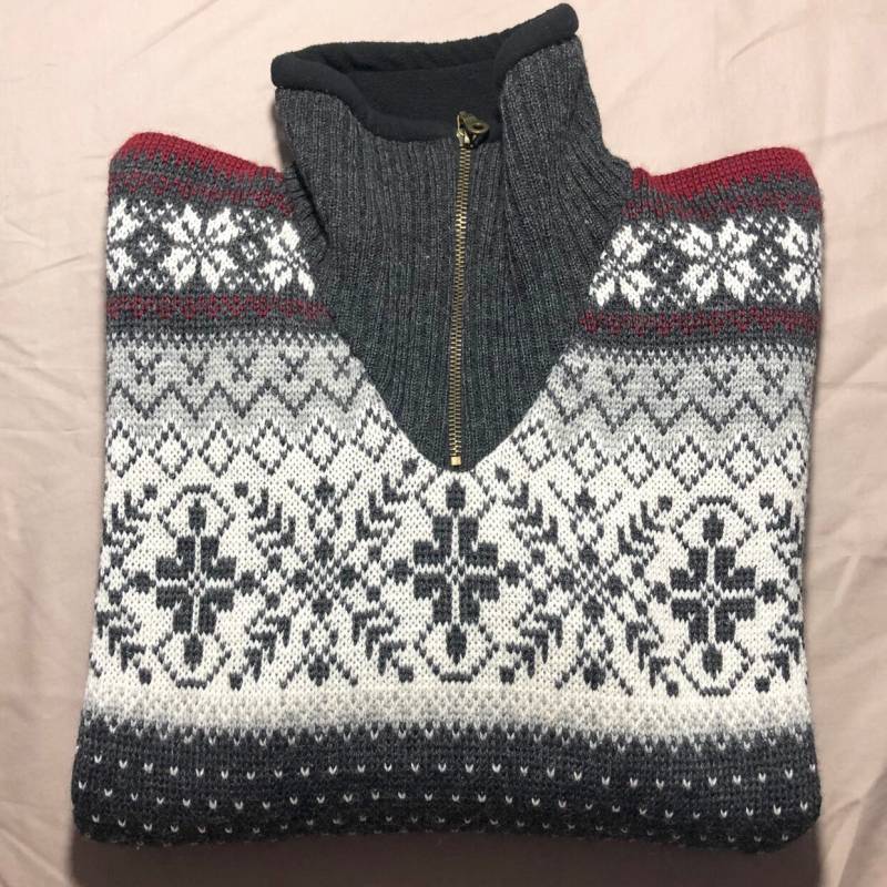 Vintage Norsk Wear Wollpullover, Graues Wintermuster, Größe S von BanadosEtshop