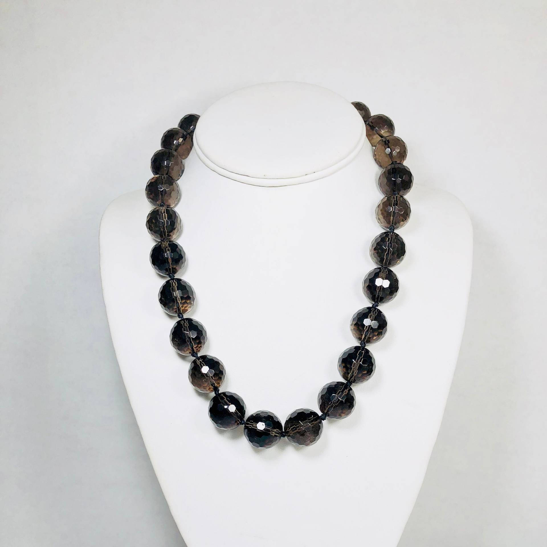 sterling Silber Hand Aufgereiht Feine Qualität Facettierte Rauchquarz Perlen Halskette 19 "Länge von BanadosEtshop