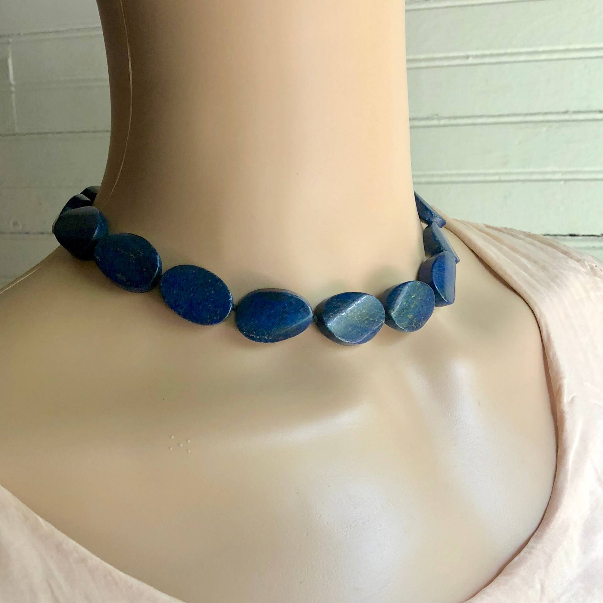 sterling Silber Hand Aufgereiht Lapis Lazuli Perlenkette 17, 5 "Länge von BanadosEtshop