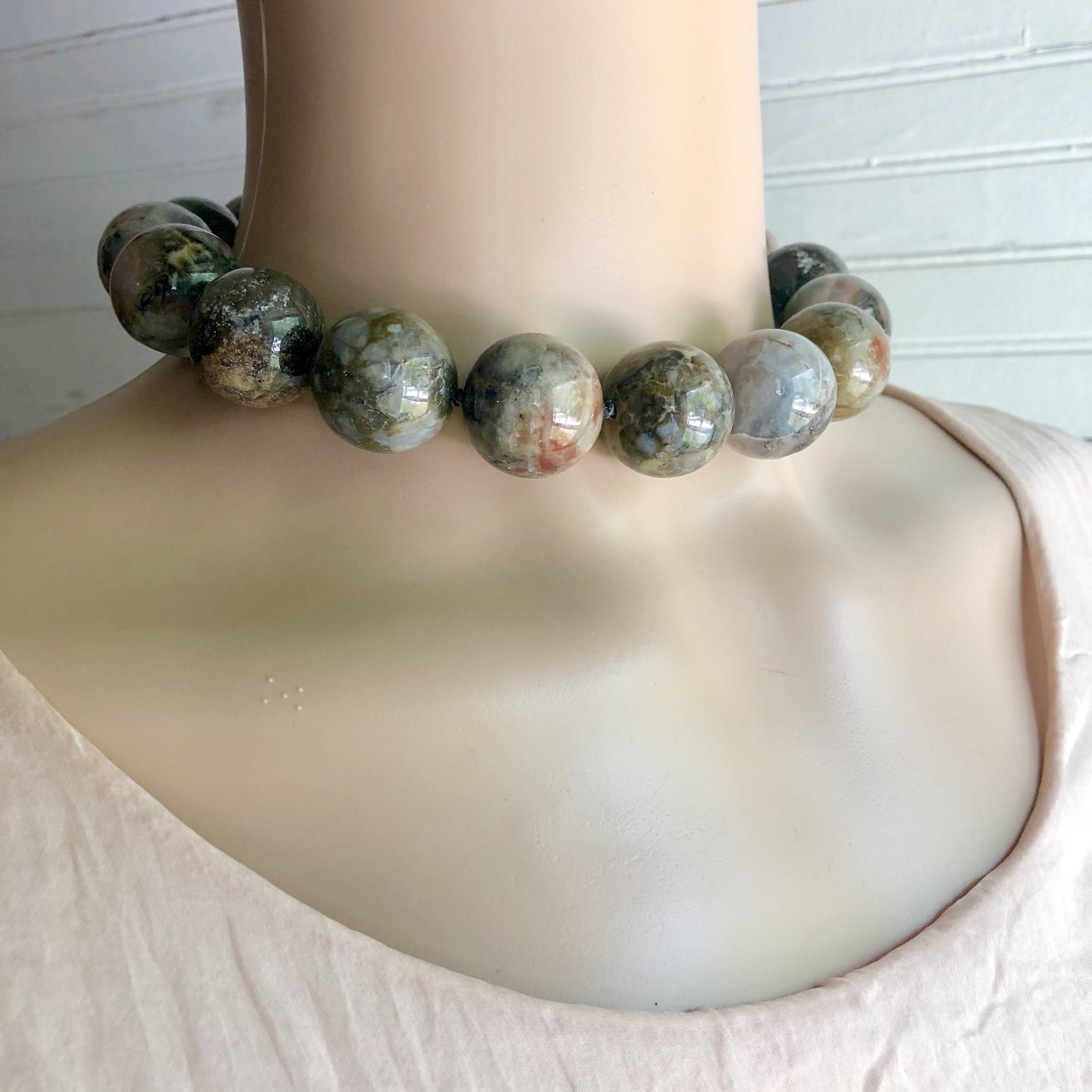 sterling Silber Handgeknüpfte Multicolor Dunkel Achat Halskette 18 "Länge von BanadosEtshop