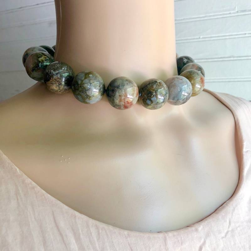 sterling Silber Handgeknüpfte Multicolor Dunkel Achat Halskette 18 "Länge von BanadosEtshop