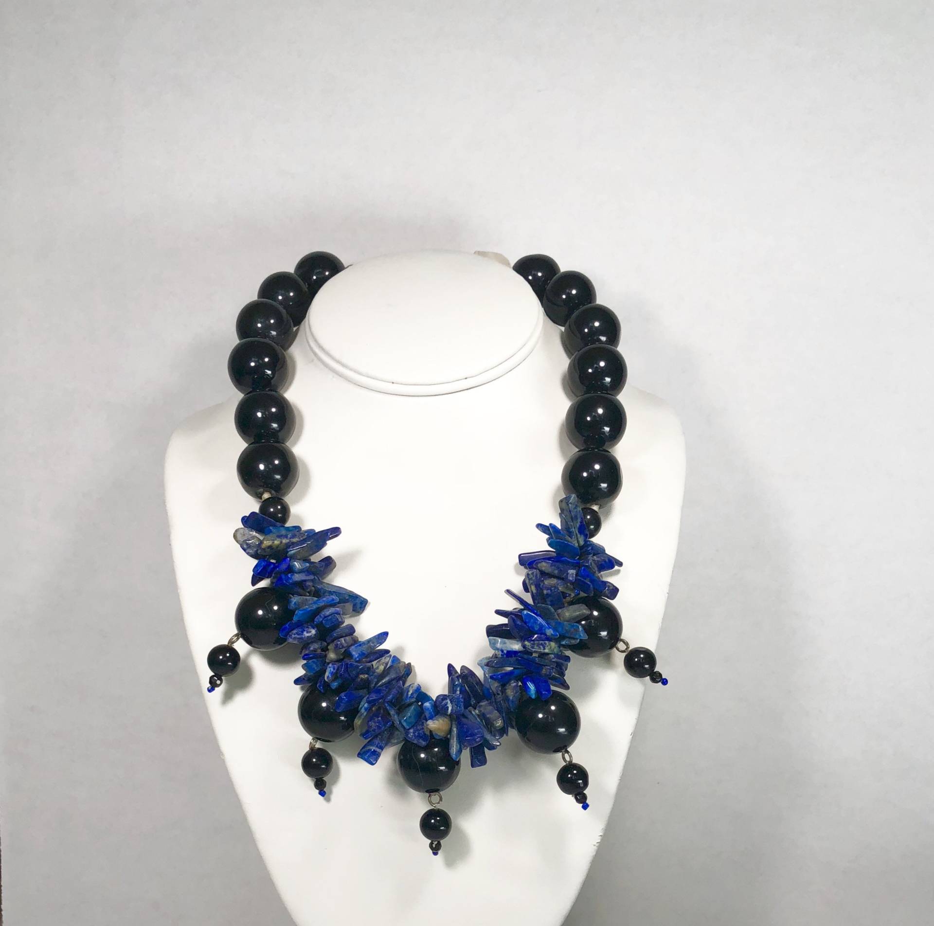 sterling Silber Lapis Lazuli & Obsidian Halskette 47 - 55 cm von BanadosEtshop
