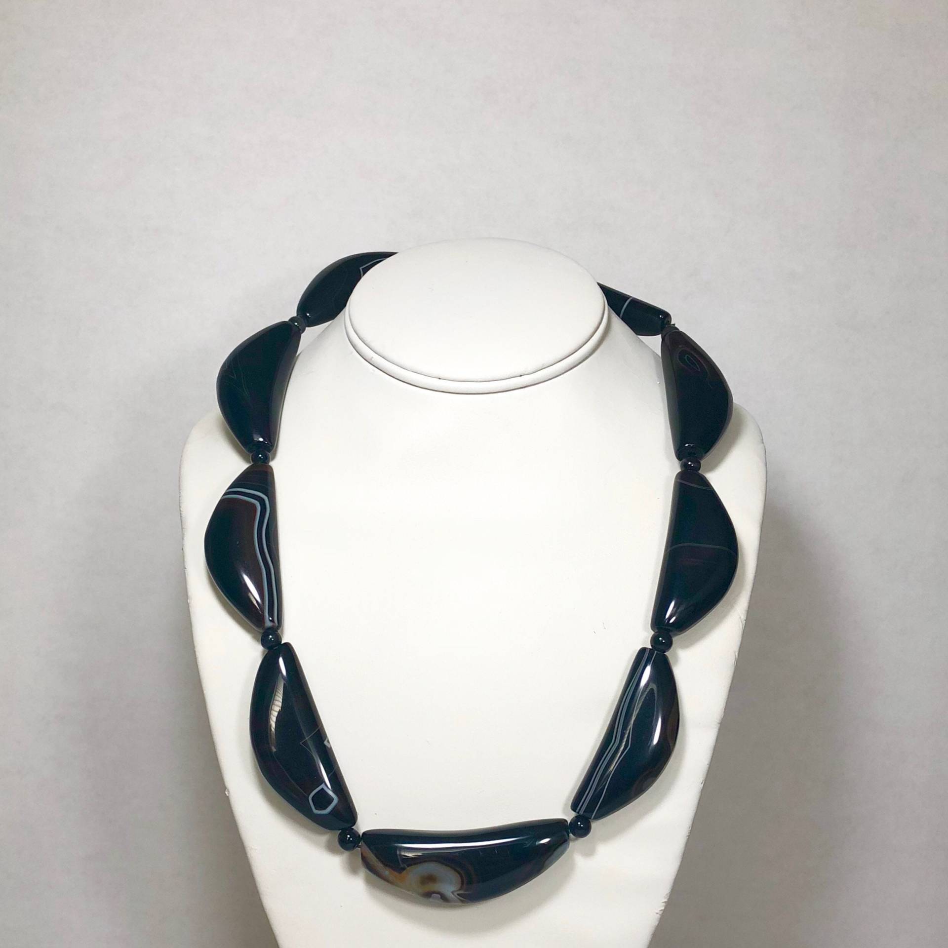 sterling Silber Schwarz Gebändert Achat Halskette 56 cm von BanadosEtshop