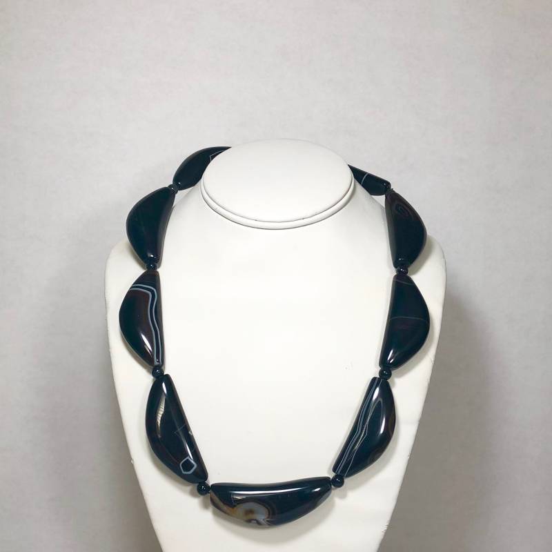 sterling Silber Schwarz Gebändert Achat Halskette 56 cm von BanadosEtshop