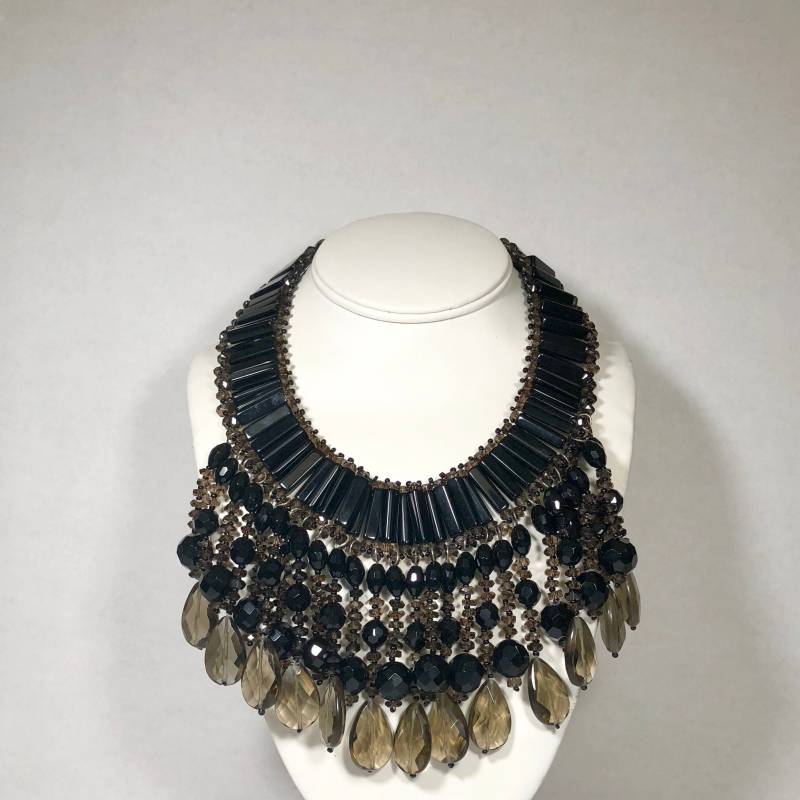 sterling Silber Schwarzer Onyx & Rauchquarz Halskette 43 cm von BanadosEtshop