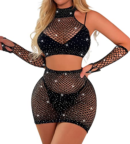 Banamic Damen Sexy Netz Dessous Set Babydoll Sparkly Bodysuit von Banamic