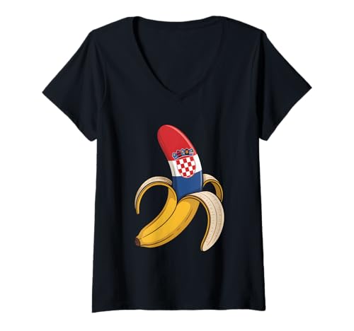 Damen Banane Kroatien T-Shirt mit V-Ausschnitt Damen Banane Kroatien T-Shirt mit V-Ausschnitt von Banana Croatia Flag
