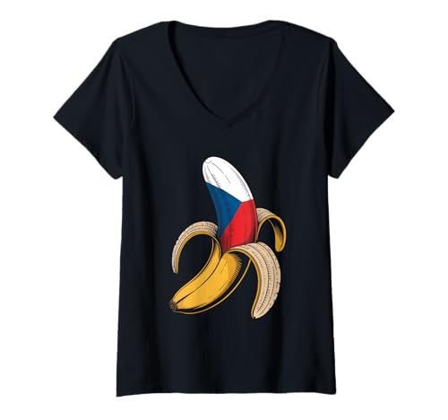 Damen Banane Tschechien T-Shirt mit V-Ausschnitt Damen Banane Tschechien T-Shirt mit V-Ausschnitt von Banana Czech Republic Flag