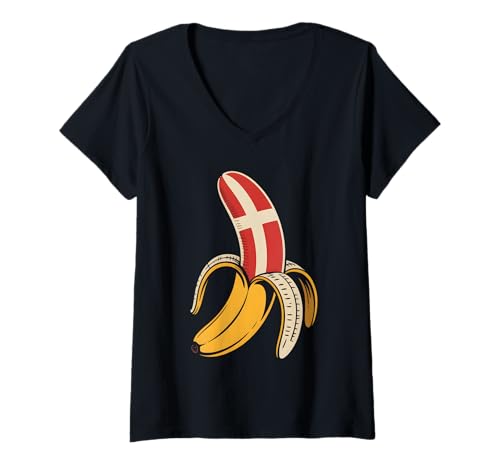 Damen Banana Dänemark T-Shirt mit V-Ausschnitt von Banana Denmark Flag
