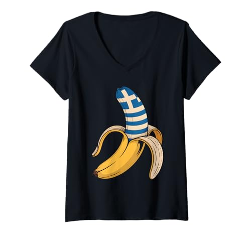 Damen Banana Griechenland T-Shirt mit V-Ausschnitt von Banana Greece Flag