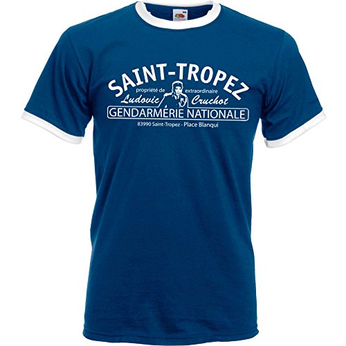 Saint Tropez Soccer Kontrast T-Shirt - Louis de Funes Navyblau/Weiss XXL von Banana Joe