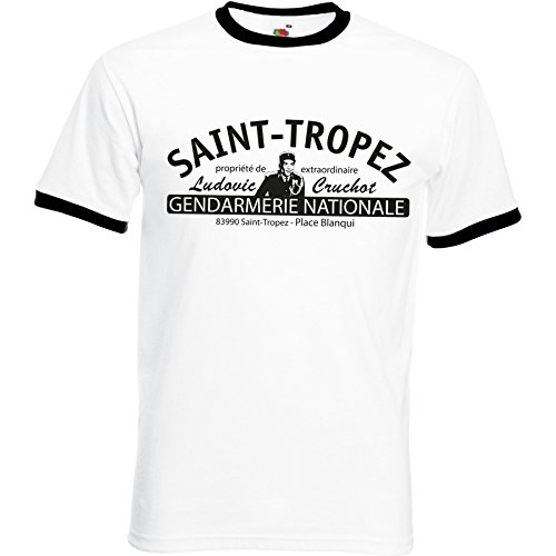 Saint Tropez Soccer Kontrast T-Shirt - Louis de Funes Weiss/schwarz XL von Banana Joe