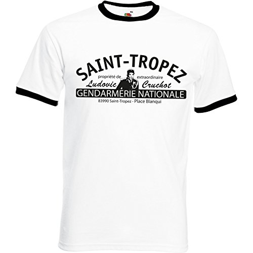 Saint Tropez Soccer Kontrast T-Shirt - Louis de Funes Weiss/schwarz XXL von Banana Joe