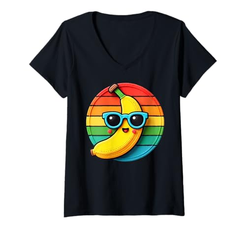 Damen Lustige Retro-Vintage-Banane T-Shirt mit V-Ausschnitt von Banana Lovers