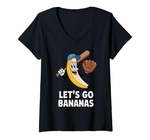 Damen Retro Vintage Funny Banana Let's Go Bananas T-Shirt mit V-Ausschnitt von Banana Lovers