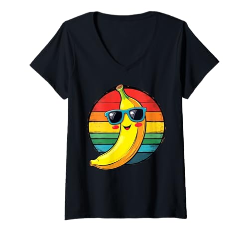 Damen Retro Vintage Funny Banana T-Shirt mit V-Ausschnitt von Banana Lovers