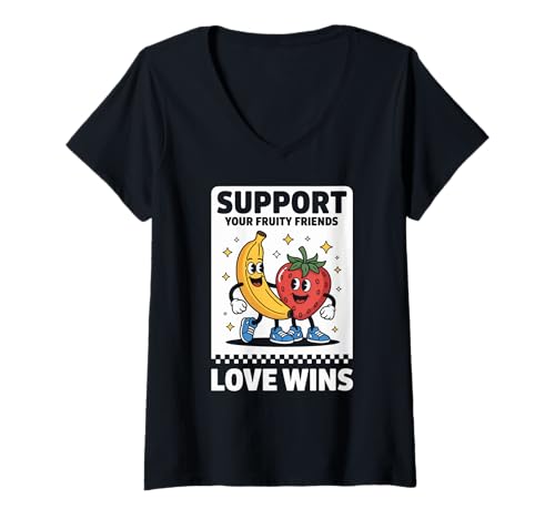 Damen Unterstütze deine fruchtigen Freunde Love Wins LGBTQ Pride Humorvoll T-Shirt mit V-Ausschnitt Damen Unterstütze deine fruchtigen Freunde Love Wins LGBTQ Pride Humorvoll T-Shirt mit V-Ausschnitt von Banana Strawberry Ally Unity Queer Buddy Family