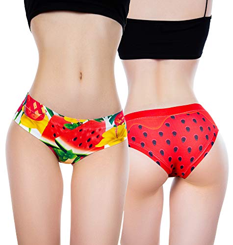 BANANALU Damen Slips mit Print Motiv Food Erdbeeren Tieren Unterhosen Summer Fruits Watermelon M von BANANALU