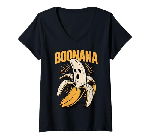 Damen Boonana Bananengeist Halloween T-Shirt mit V-Ausschnitt Damen Boonana Bananengeist Halloween T-Shirt mit V-Ausschnitt von Banane Halloween Kostüm Gruselig