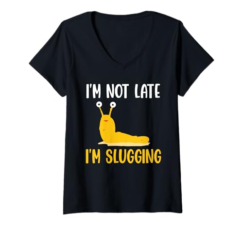 Damen Im Not Late Im Slugging Banana Slug Malacology T-Shirt mit V-Ausschnitt von Bananenschnecke Designs Ideen Malakologie
